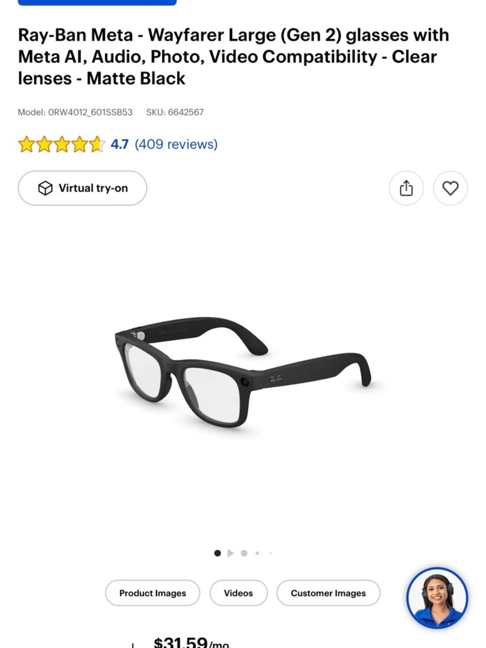 Ray-Ban META Wayfarer Large Gen 2 Clear Lenses (Matte Black) - Picture 10 of 10